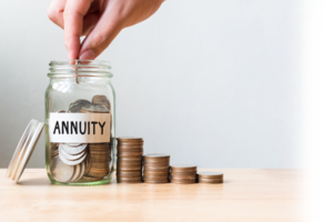 Coin jar with annuity label